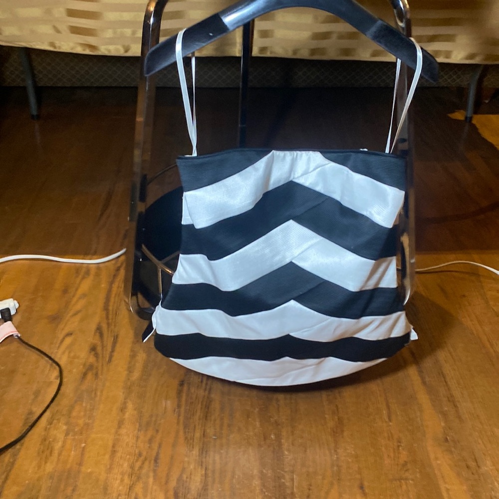 White House Black Market Black and White Striped top with strap. NEW
